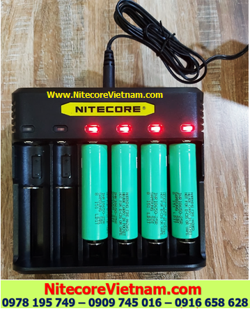 Nitecore Q6 (Bộ sạc 06 Khe Sạc kèm sẳn 04 pin SẠC 18650 SAMSUNG INR18650-25R 2500mAh dòng xả 20A lithium 3.7v) chính hãng